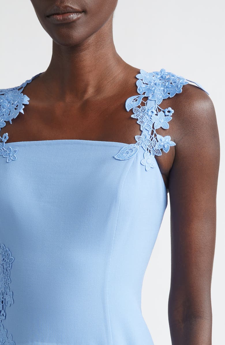 Oscar de la Renta Porcelain Flower Guipure Lace 
Wool Blend Stretch Crepe Dress, Alternate, color, Hydrangea