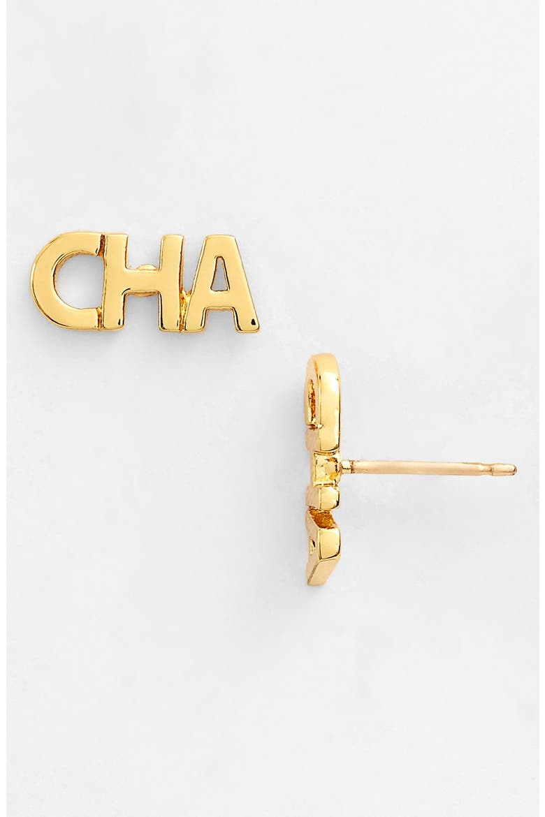 'say yes - cha cha' stud earrings, Main, color, CHA CHA- GOLD