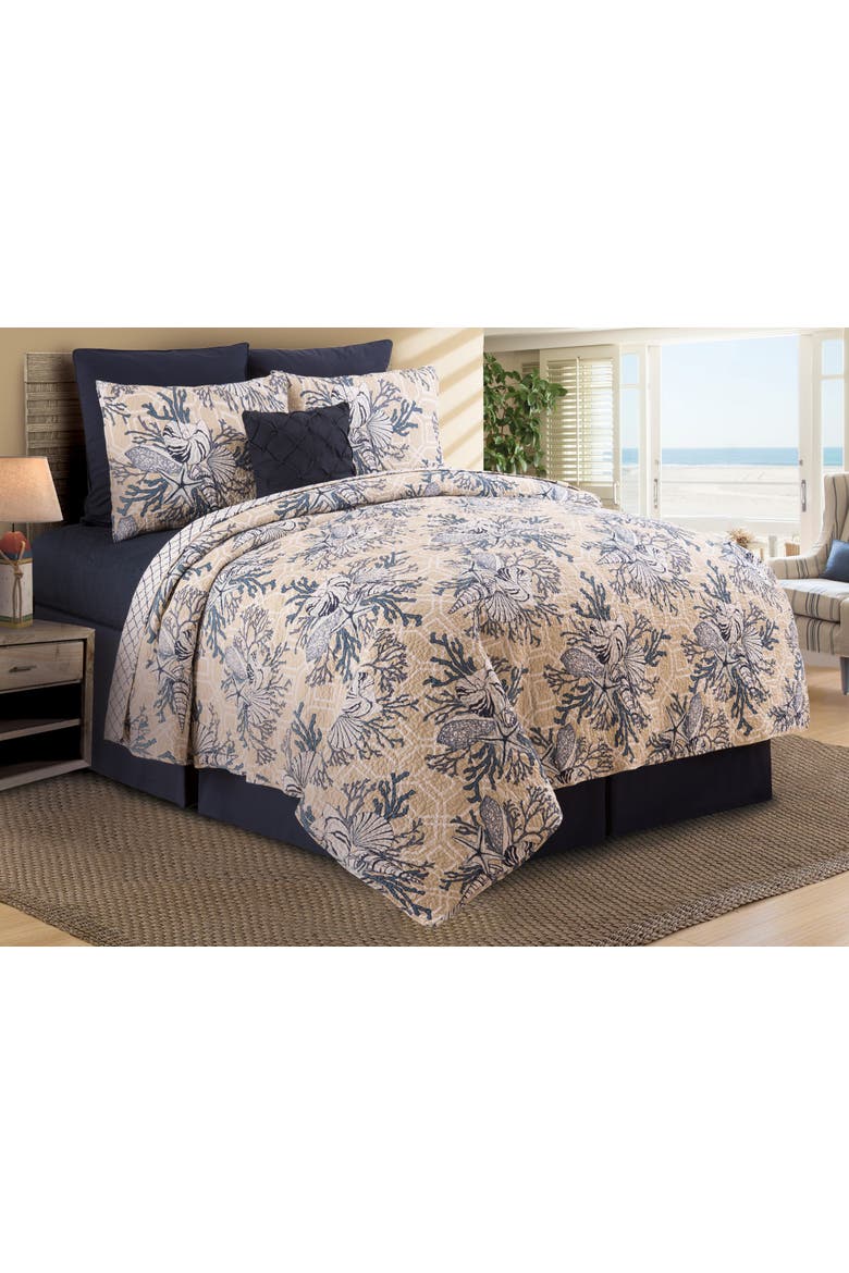 Indigo Sound Coastal Beach Cotton Quilt Set - Reversible and Machine Washable, Alternate, color, Blue