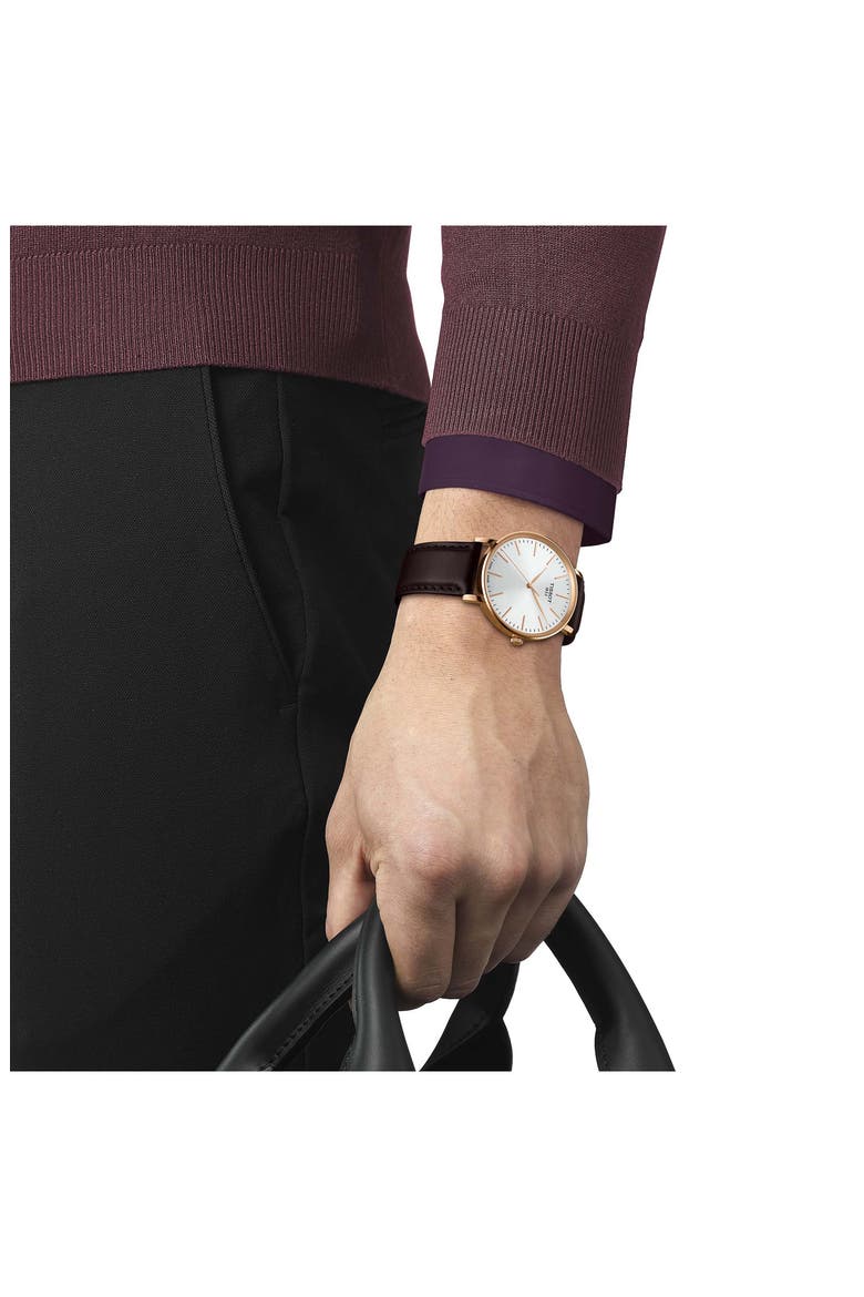 Everytime Leather Strap Watch, 40mm, Alternate, color, WHITE