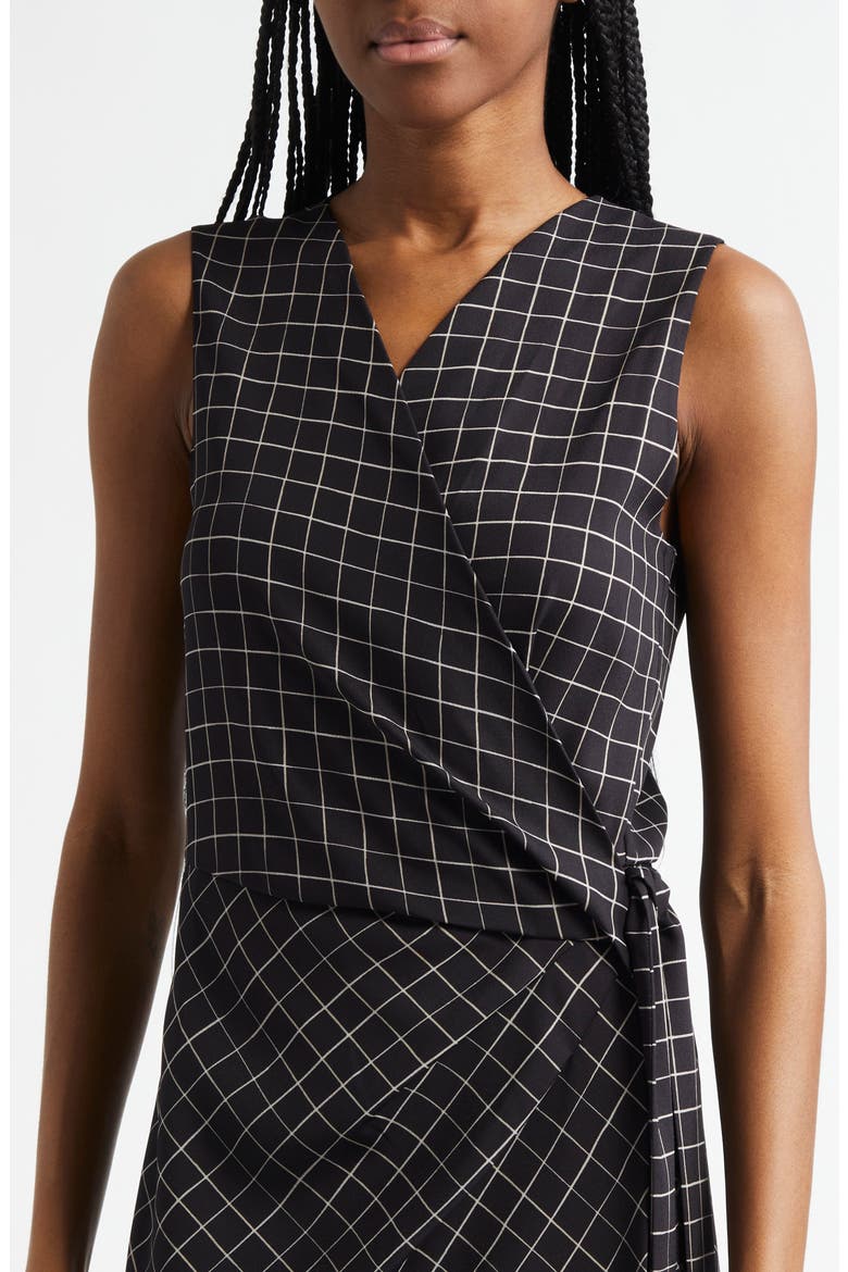 Trellis Plaid Sleeveless Midi Wrap Dress, Alternate, color, BLACK/ CREAM