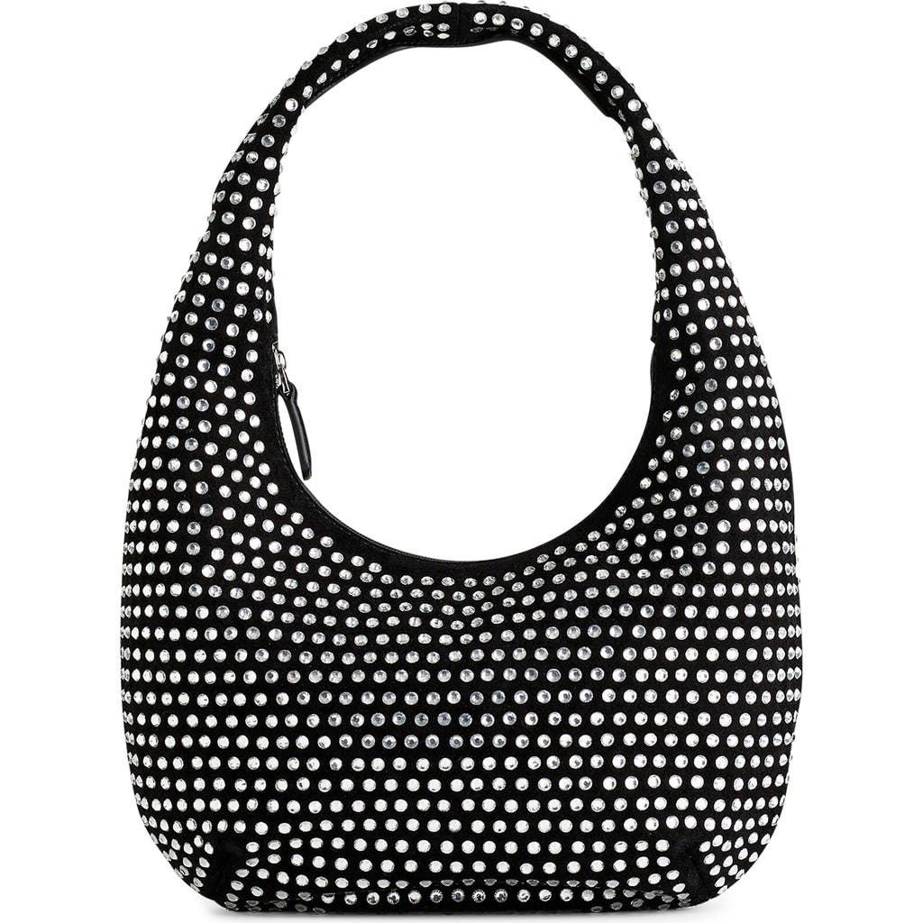 Madewell The Medium Crystal Embellished Oiled Suede Top Handle Bag In True Black Multi