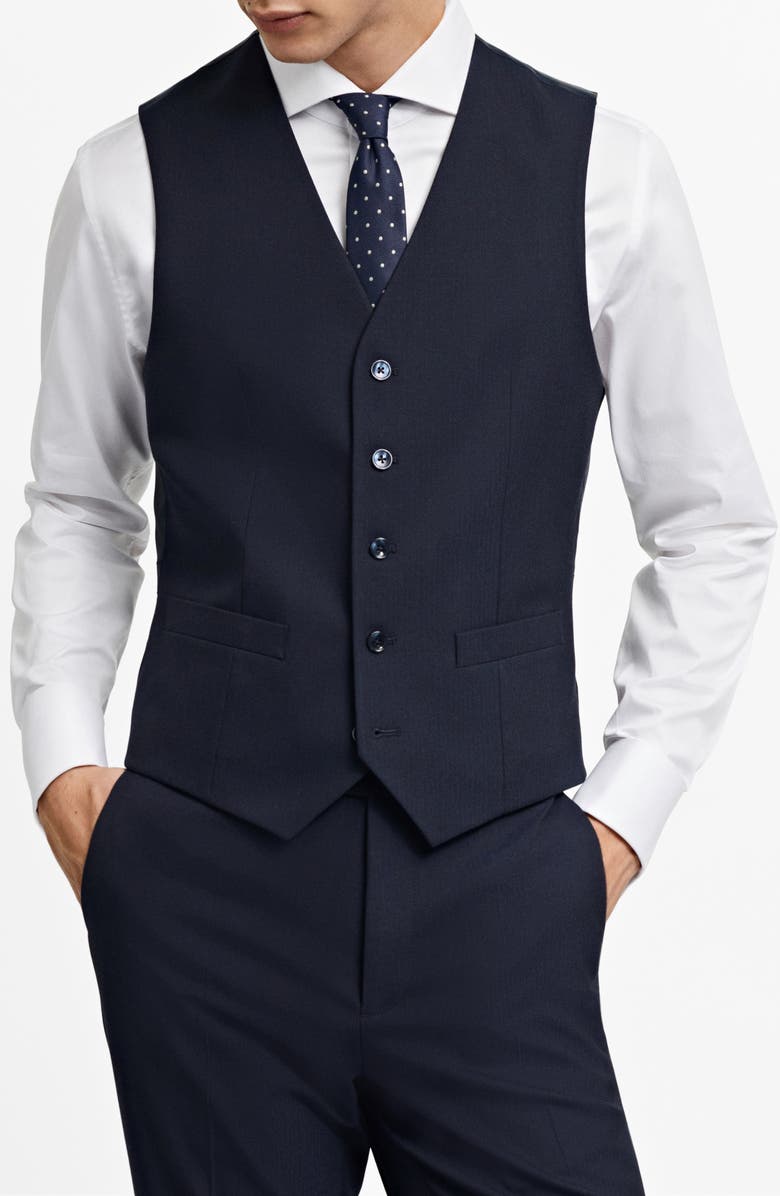 MANGO Slim Fit Navy Stretch Vest, Main, color, 