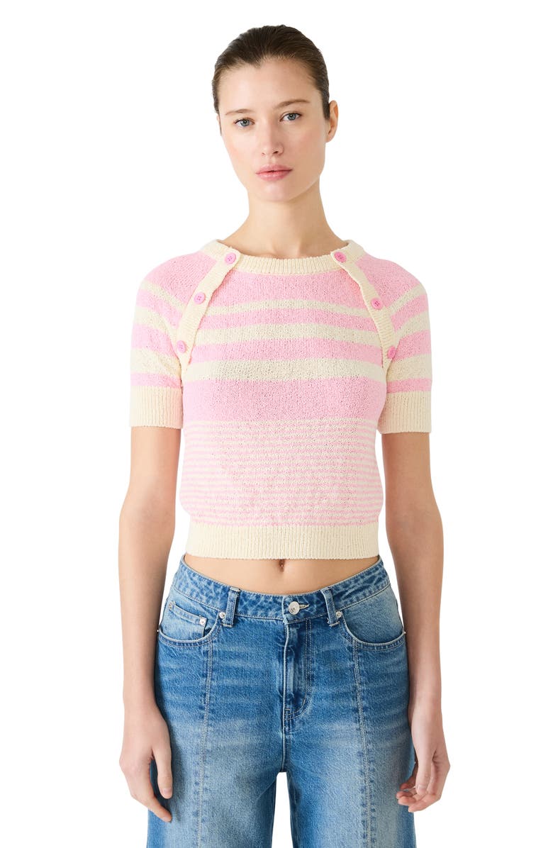 Steve Madden Rayna Stripe Short Sleeve Sweater, Alternate, color, Pink Taffy