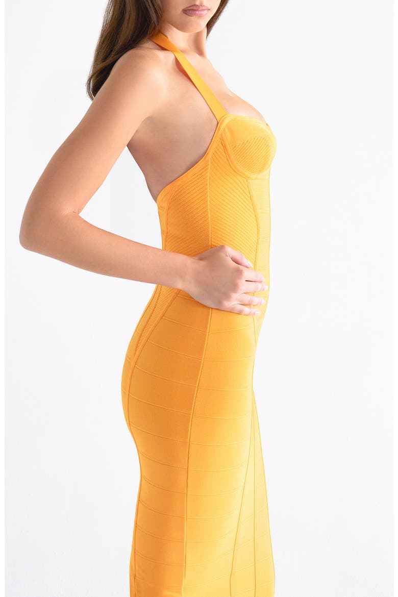 The Sculpt Halter Neck Bandage Midi Dress, Alternate, color, ORANGE SHERBET