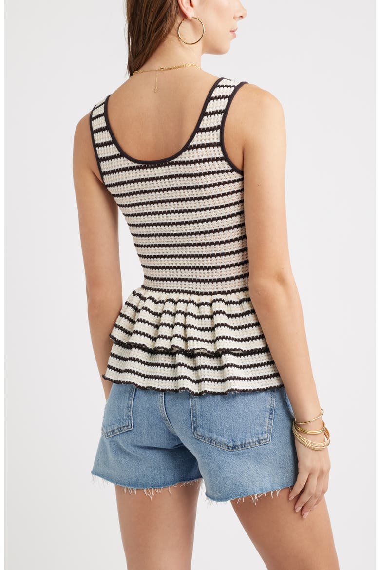 Stripe Crochet Tiered Peplum Tank, Alternate, color, IVORY- BROWN STRIPE