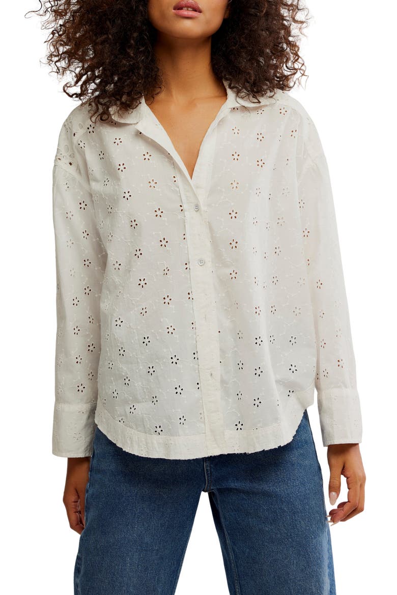 Mae Eyelet Button-Up Shirt, Main, color, ECRU WASH