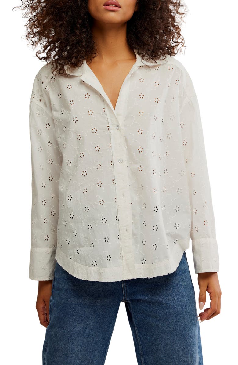 Free People Mae Eyelet Button-Up Shirt, Main, color, Ecru Wash