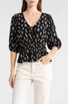 Melrose and Market Floral Smocked Peplum Top