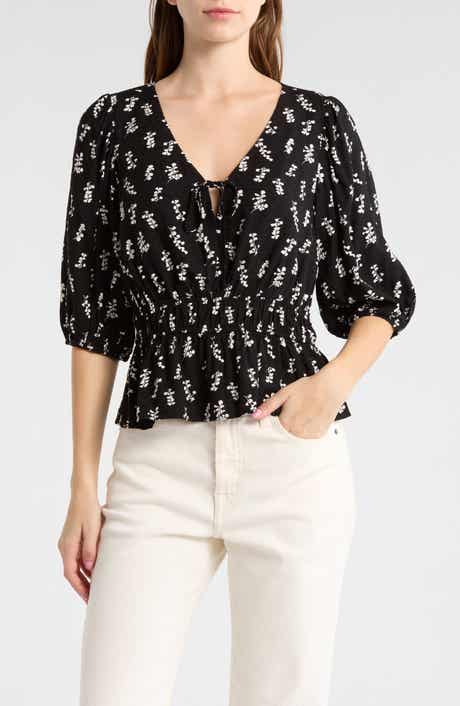Melrose and Market Floral Smocked Peplum Top