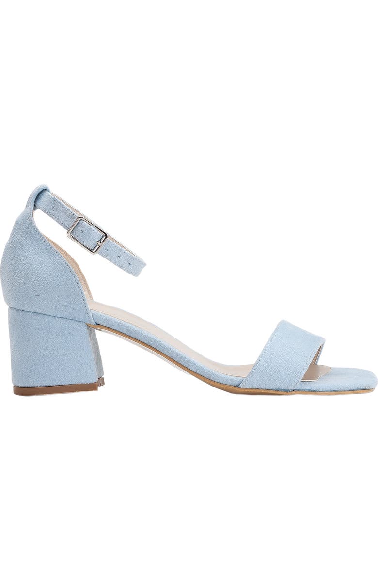 Forever & Always Shoes Illy Low Block Heel Sandals with Pearls, Alternate, color, Baby Blue Suede