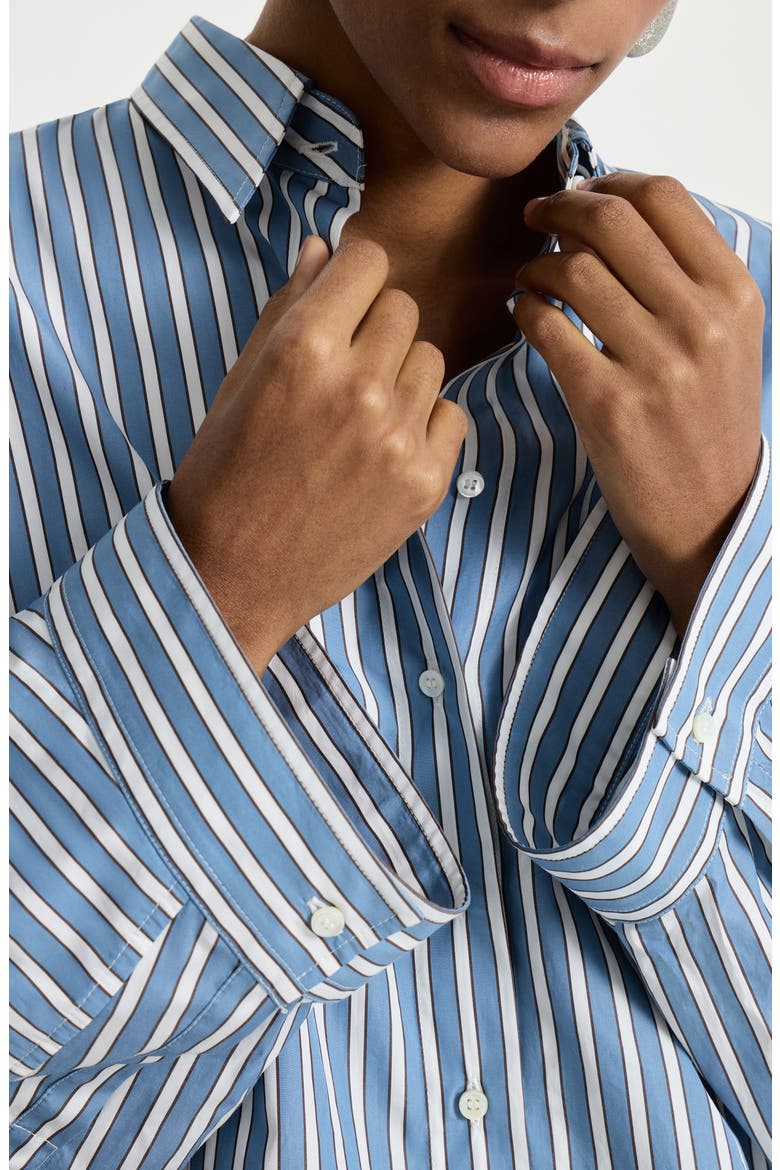 Striped poplin shirt, Alternate, color, Azure