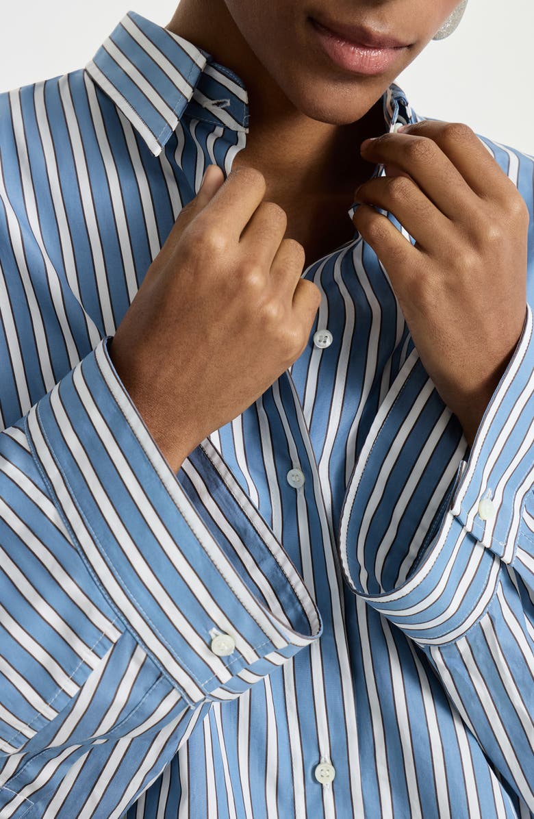 Brunello Cucinelli Striped poplin shirt, Alternate, color, Azure