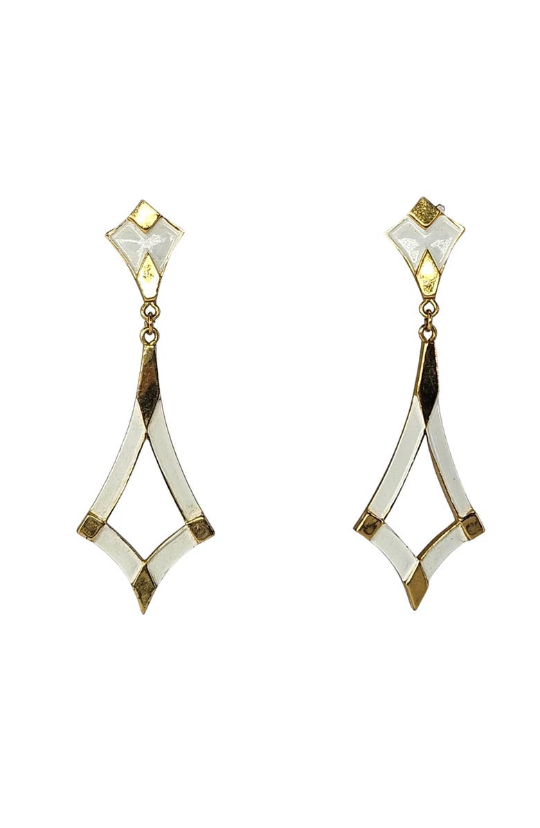 MADISON BEVERLY HILLS Vintage White Enamel & Gold Tone Tiered Dangle Earrings, Main, color, White