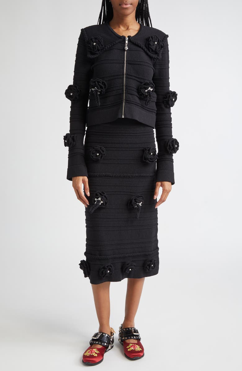 Chopova Lowena Club Floral Appliqué Rib Cardigan, Alternate, color, 