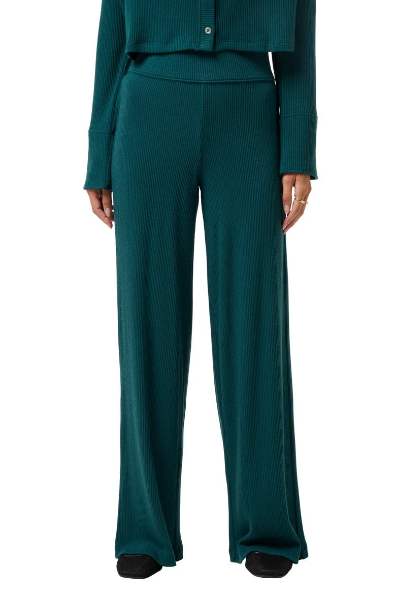 Evening Retreat Rib Wide Leg Pull-On Pants, Main, color, DARK SEA