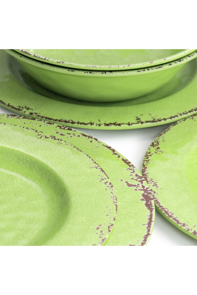 Mauna 12 Piece Melamine Dinnerware Set in Crackle Green, Alternate, color, Green
