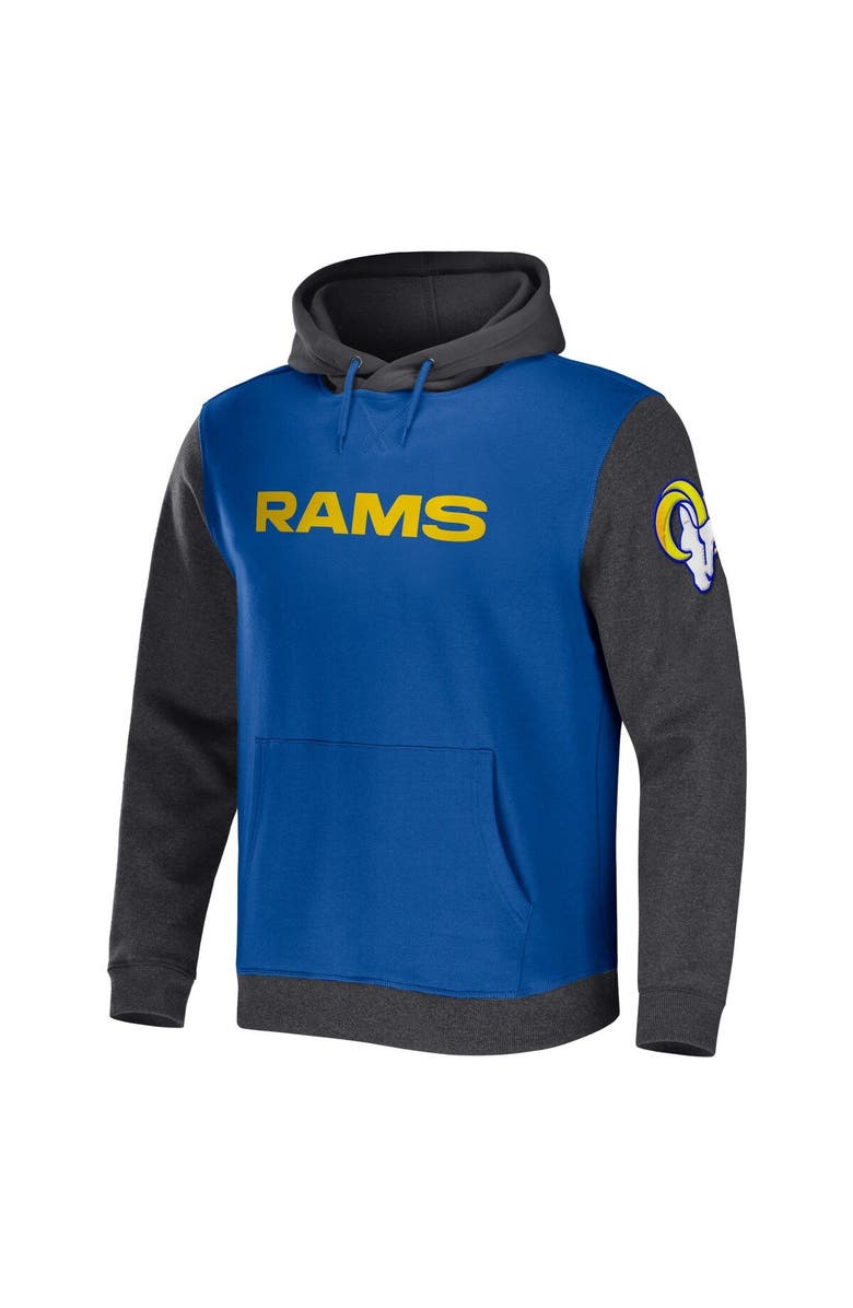 NFL X DARIUS RUCKER Men's NFL x Darius Rucker Collection by Fanatics Royal/Heather Charcoal Los Angeles Rams Colorblock Pullover Hoodie, Alternate, color, 