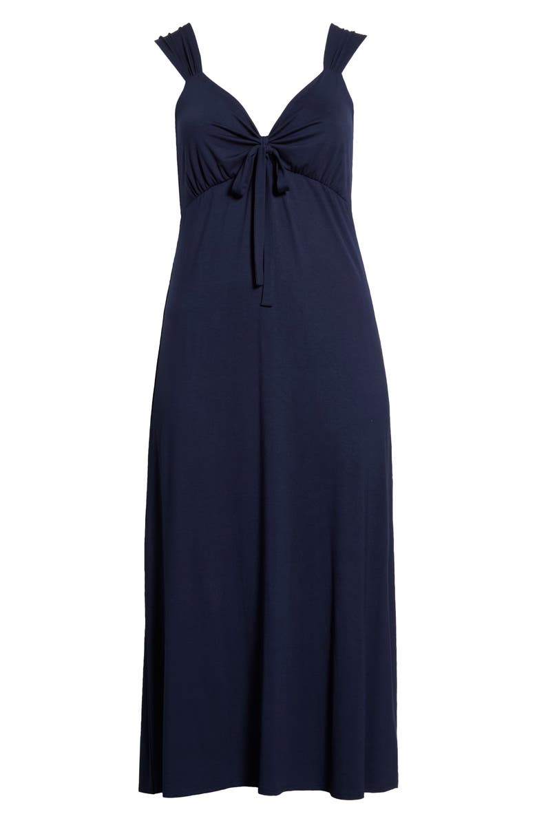 Loveappella Tie Front Jersey Maxi Dress, Alternate, color, Navy