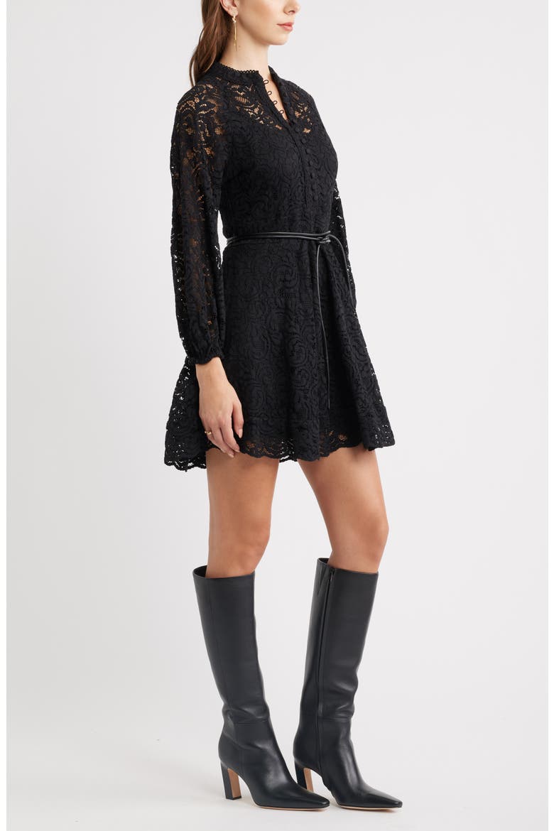 Lace Long Sleeve Minidress, Alternate, color, BLACK