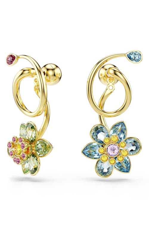 Swarovski Idyllia Gold-tone Plated Asymmetrical Design Drop Earrings In Multi