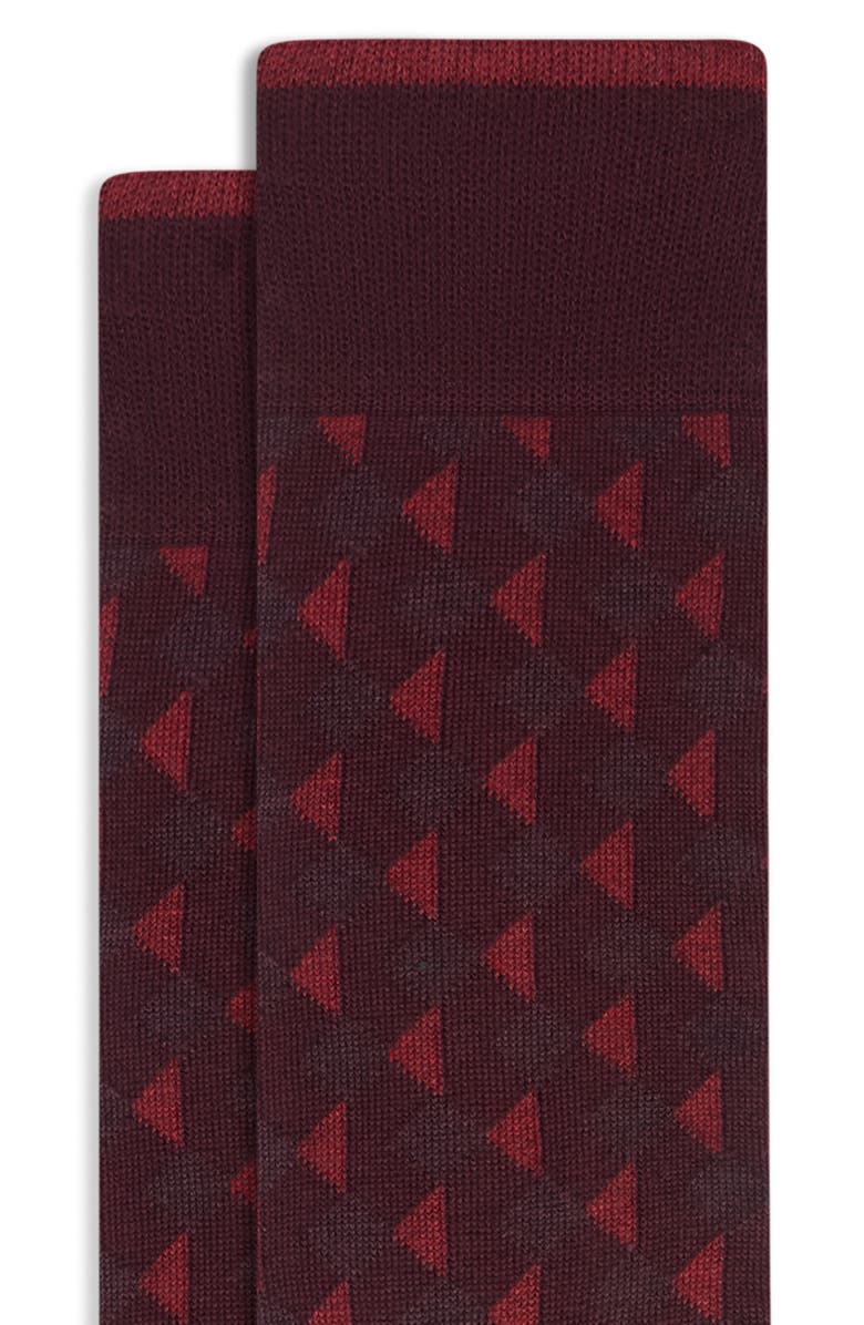Bugatchi Geo Pattern Cotton Blend Dress Socks, Alternate, color, Bordeaux