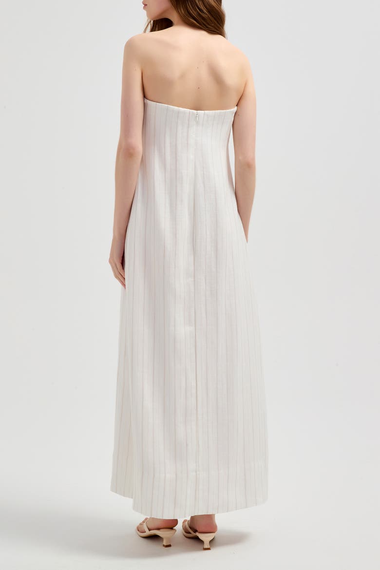 Rhea Strapless Midi Linen Dress, Alternate, color, Ivory Pinstripe