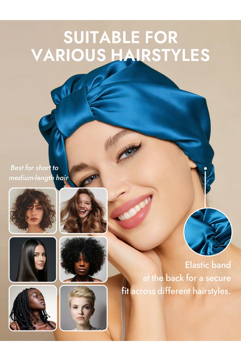 100% Mulberry Silk Sleep Bonnet, Alternate, color, Teal