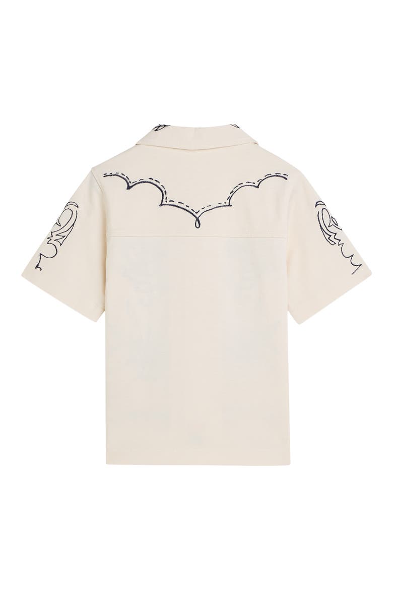 Kids' Embroidered Print Cotton Button-Up Camp Shirt, Alternate, color, EGGNOG