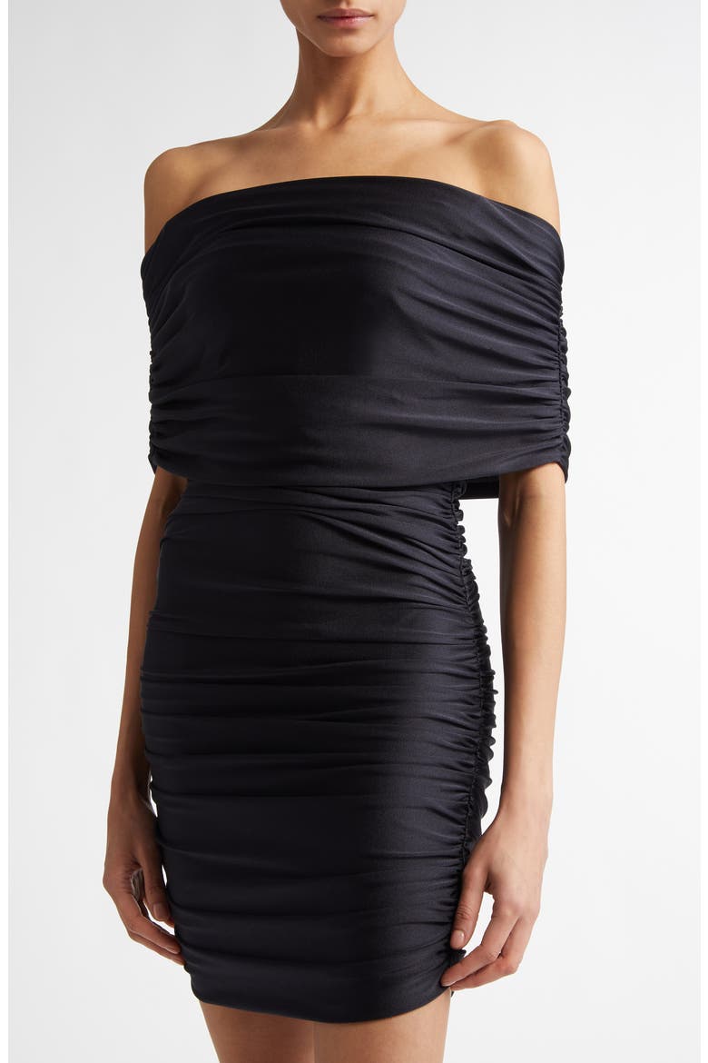 Ruched Off the Shoulder Minidress, Alternate, color, BLACK
