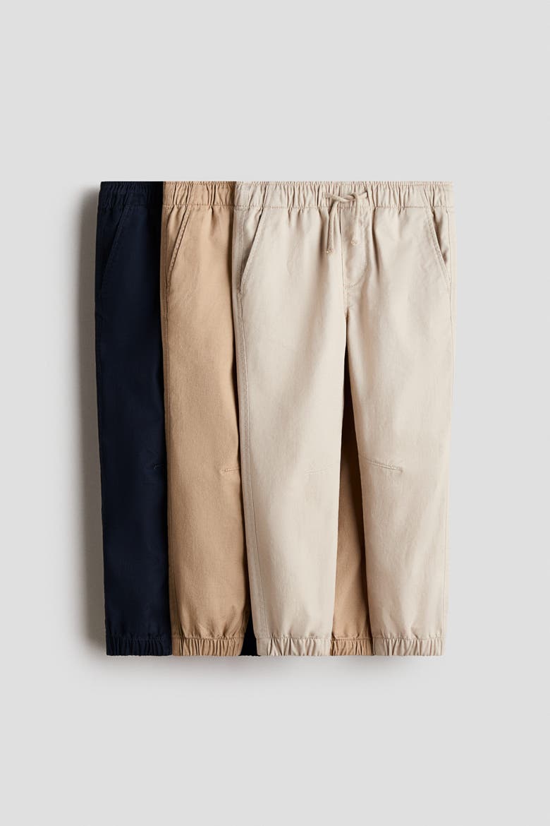 3-pack Cotton Twill Joggers, Main, color, Beige/navy blue