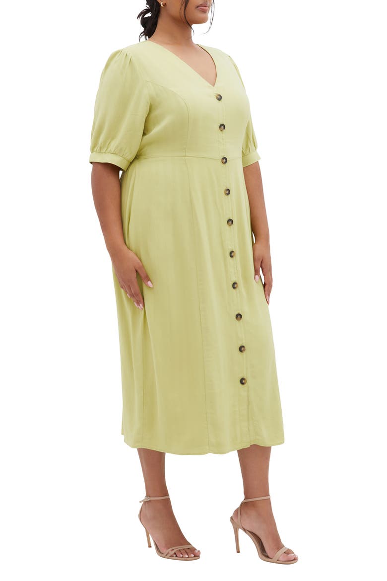 Charli Button-Up Midi Dress, Alternate, color, LIGHT KHAKI