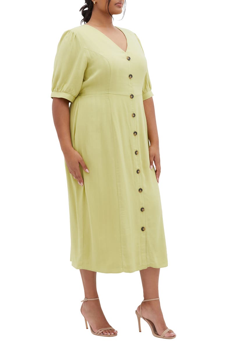 City Chic Charli Button-Up Midi Dress, Alternate, color, Light Khaki