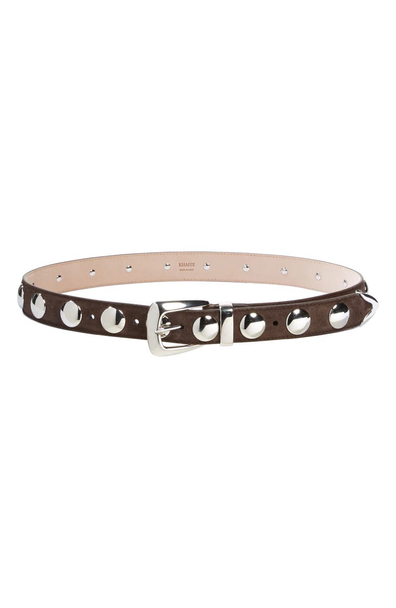 Khaite Benny Studded Suede Belt, Main, color, Coffee 899