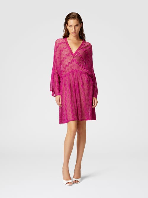 Missoni Cover-up Dress In Zig Zag Lamé Viscose With Wide Sleeves In Purple
