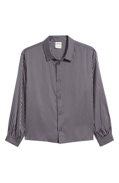 Stripe Satin Button-Up Shirt