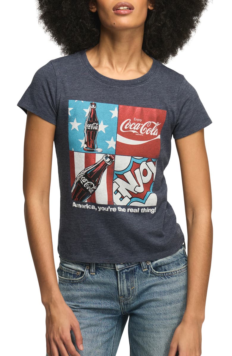 Lucky Brand Coca-Cola Americana Grid Baby Tee, Main, color, Total Eclipse