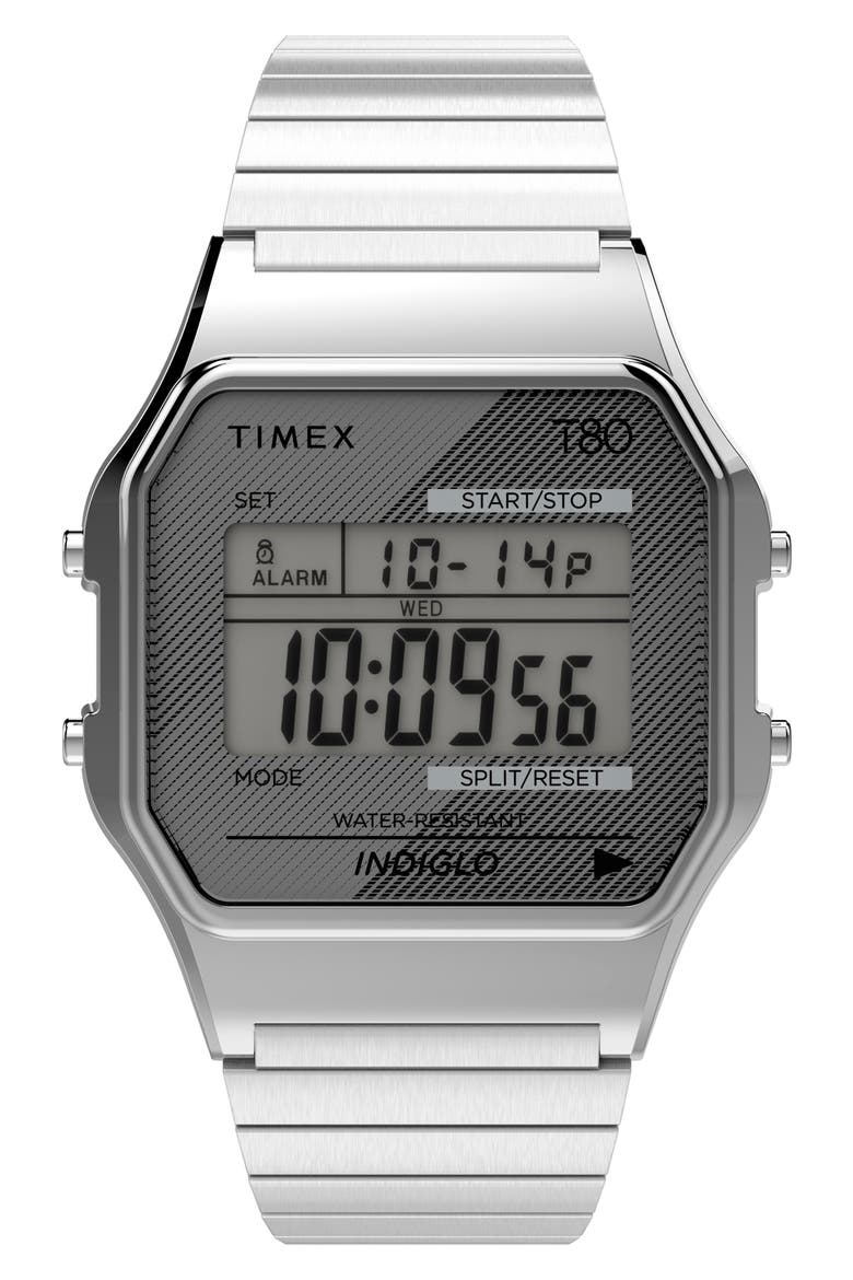T80 Digital Chronograph Bracelet Watch, Main, color, STAINLESS STEEL