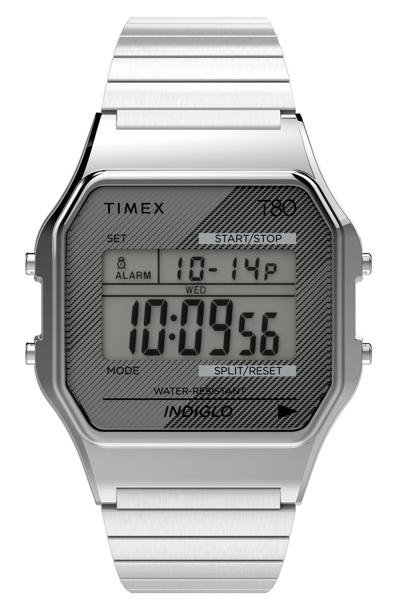 Timex<sup>®</sup> T80 Digital Chronograph Bracelet Watch, Main, color, Stainless Steel