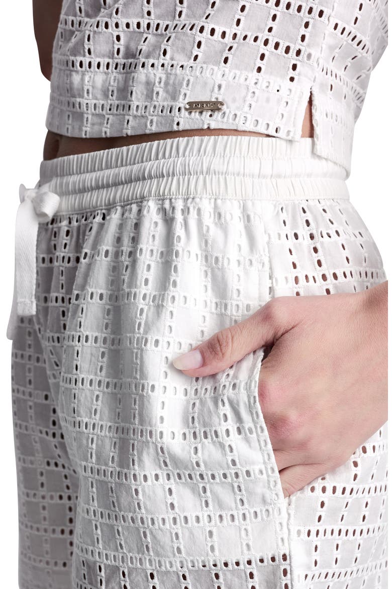 Geometric Eyelet Relaxed Drawstring Shorts, Alternate, color, SOFT WHITE
