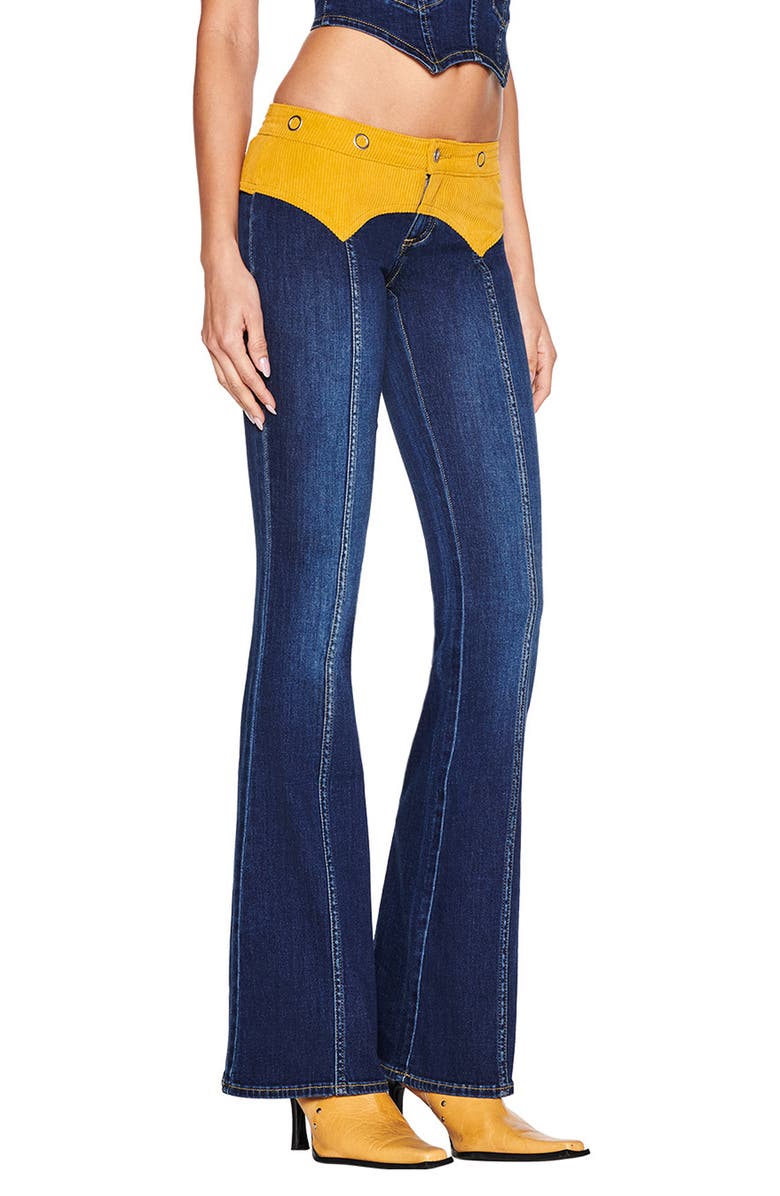 I.AM.GIA Tommie Mixed Media Flare Leg Jeans, Alternate, color, Dark Wash
