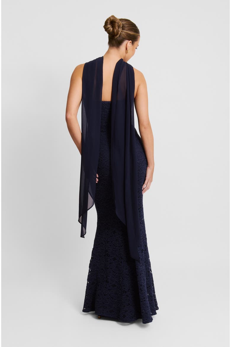 Lace Corset Maxi Dress With Neck Scarf, Alternate, color, Navy