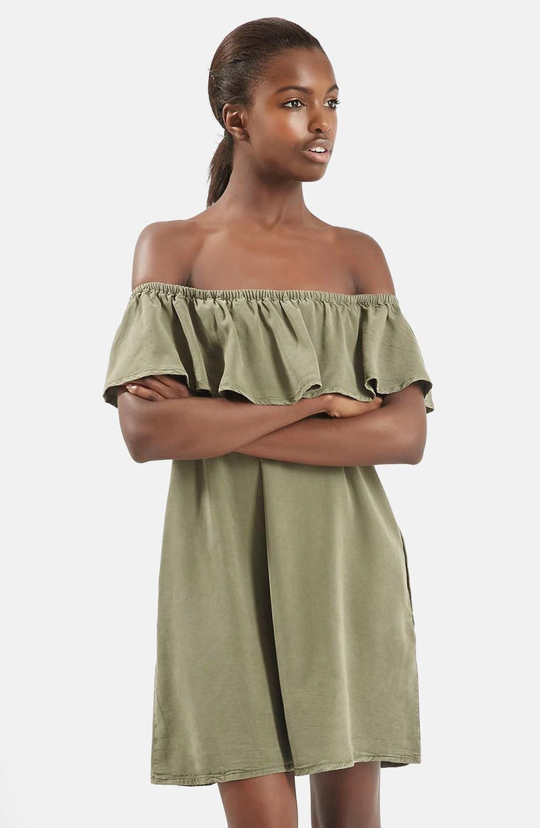 Topshop Ruffled Off the Shoulder Dress, Alternate, color,