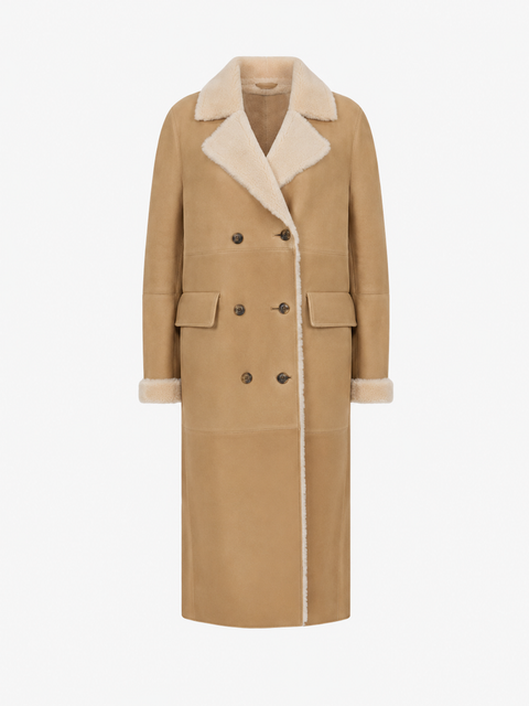 Symphony Merino Shearling Double-Breasted Long Coat