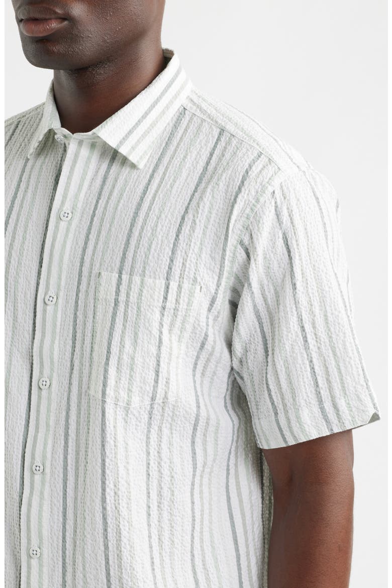 Nova Wave Silve Stripe Short Sleeve Seersucker Button-Up Shirt, Alternate, color, DUSTY SAGE
