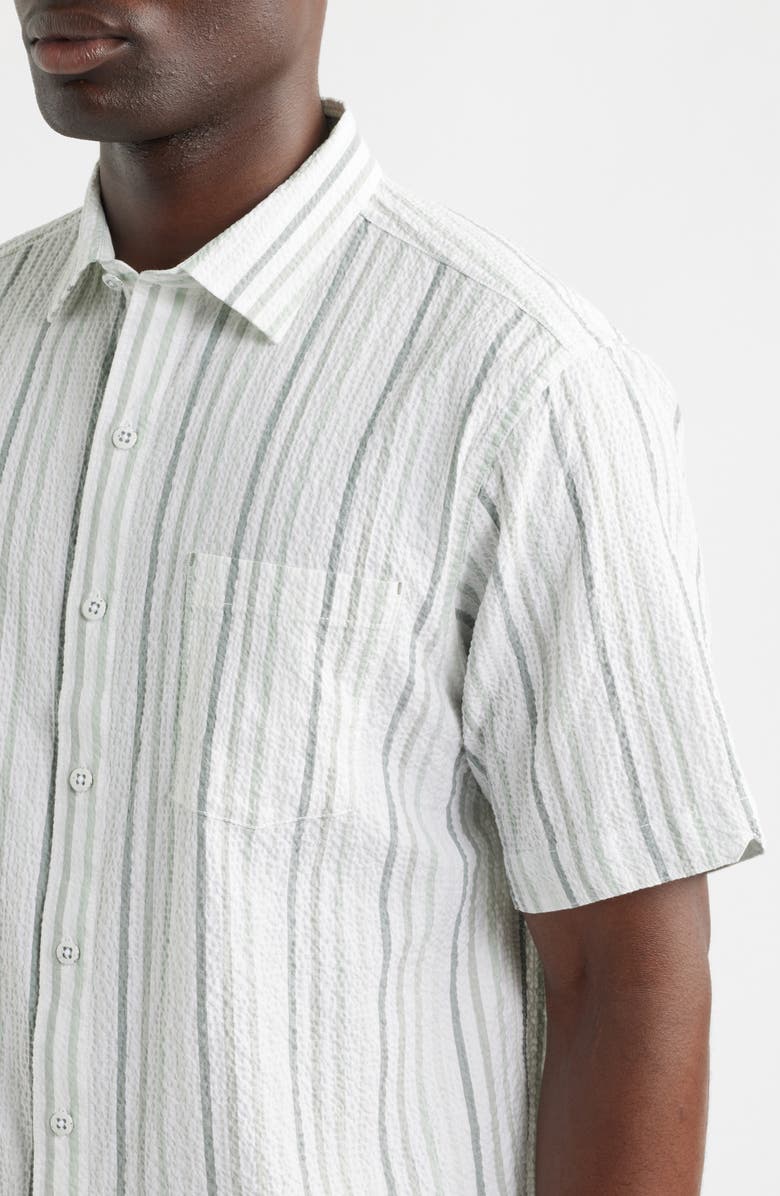 Tommy Bahama Nova Wave Silve Stripe Short Sleeve Seersucker Button-Up Shirt, Alternate, color, Dusty Sage