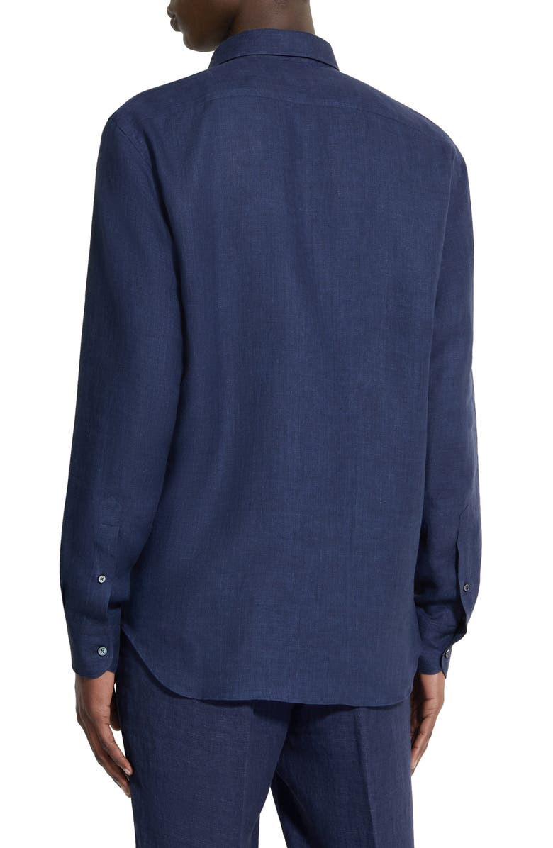 ZEGNA Oasi Linen Button-Up Shirt, Alternate, color, Navy