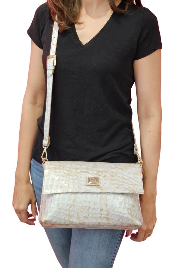 Gallop 509Patent Leather Clutch Shoulder Bag, Alternate, color, Beige / White