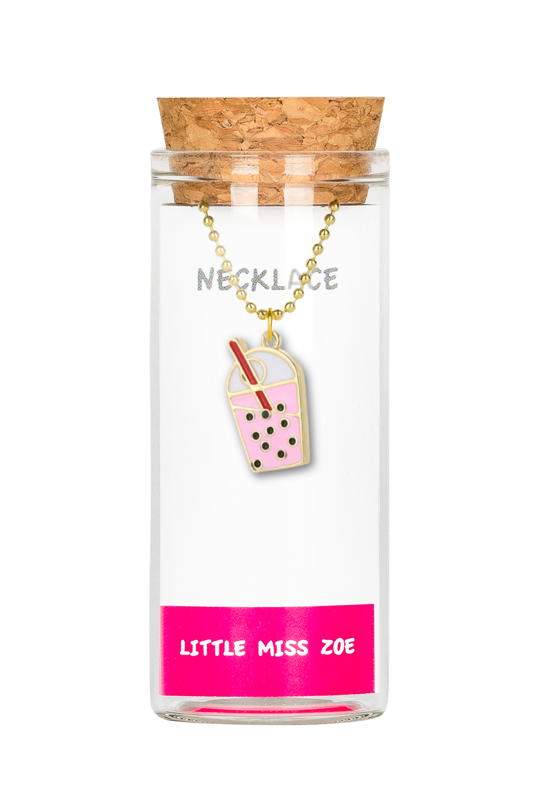 Boba Drink Charm Necklace in Gift Bottle, Main, color, Pink