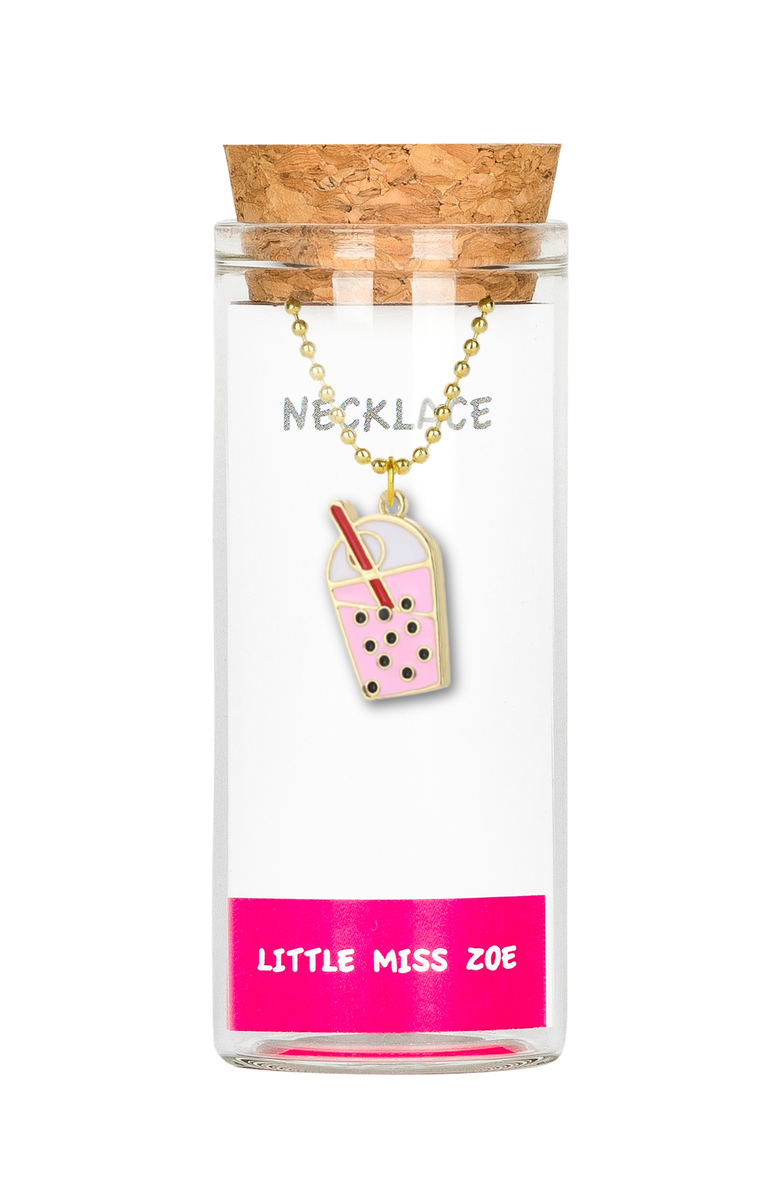 Little Miss Zoe Bobba Drink Charm Necklace, Main, color, Pink
